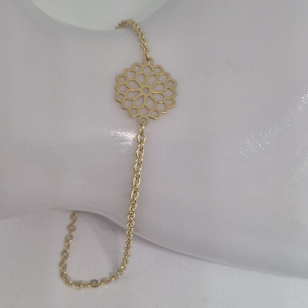 PULSERA TEJIDO ESPECIAL CON MANDALA 14K 18 CM 1.3 GR (NUEVO)