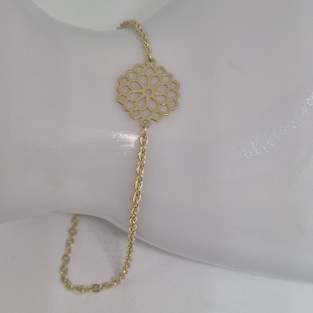 PULSERA TEJIDO ESPECIAL CON MANDALA 14K 18 CM 1.3 GR (NUEVO)