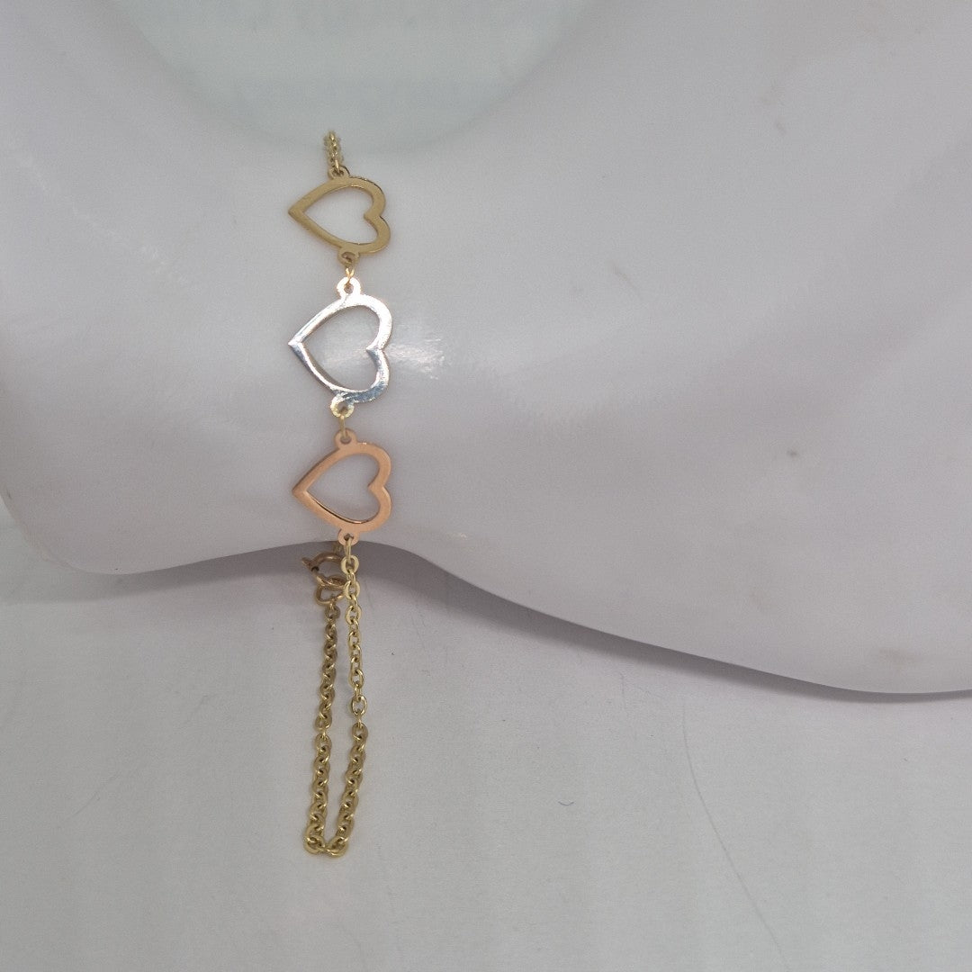 PULSERA ESPECIAL CON CORAZONES 14K 18 CM 1.3 GR (NUEVO)