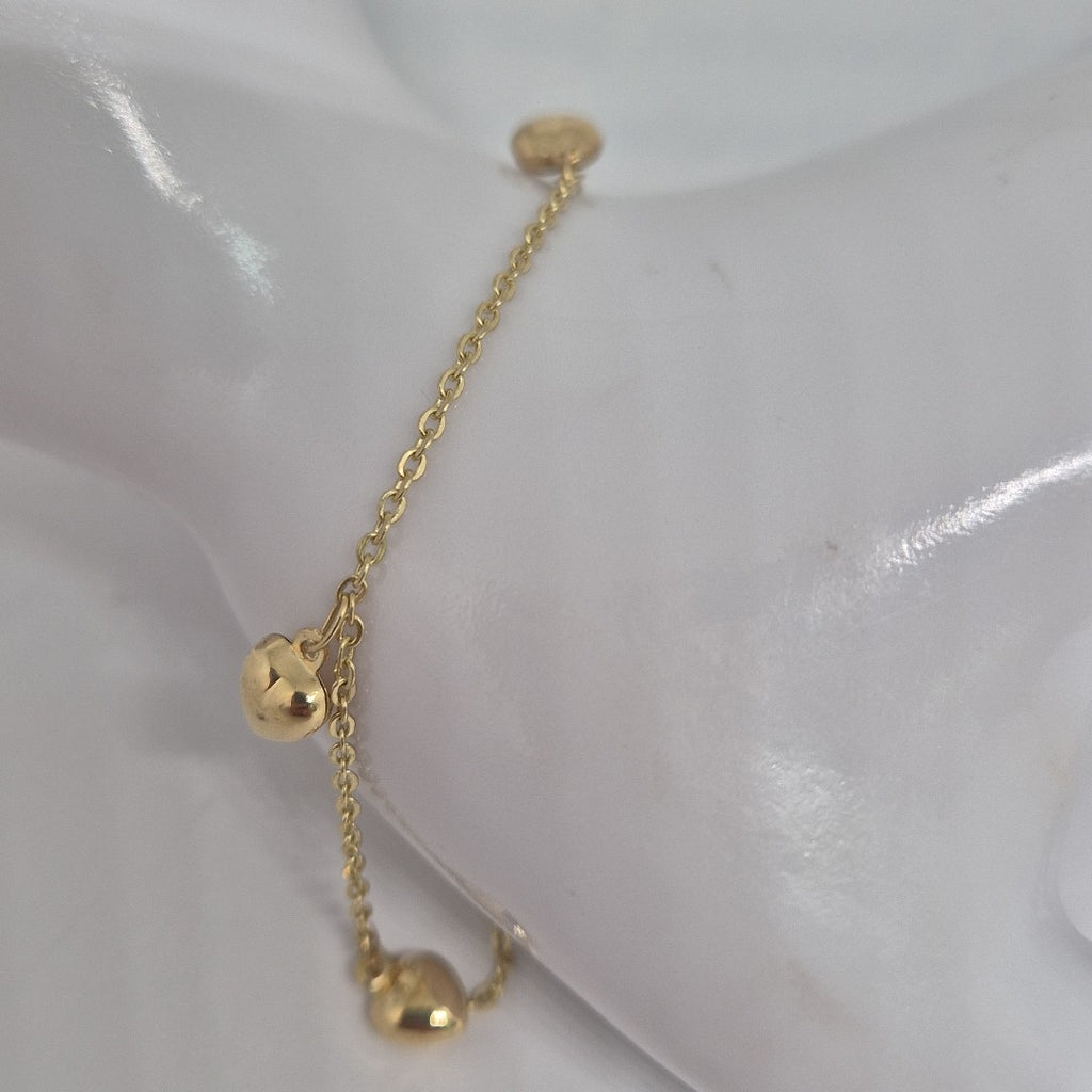 PULSERA ESP CON FIG CORAZONES 14K 18 CM 1.8 GR (NUEVO)