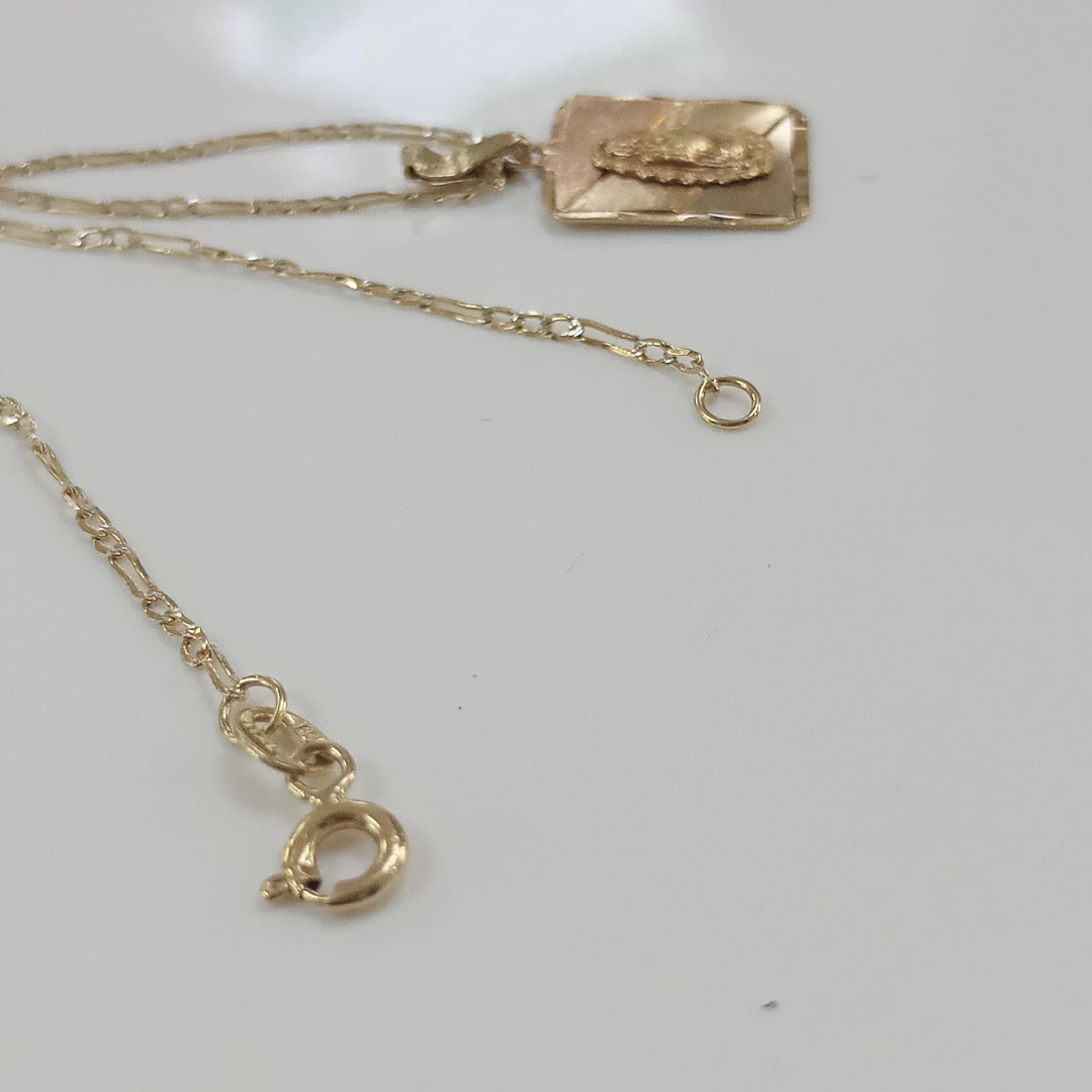 CADENA, MEDALLA RELIGIOSA ORO 14 K 2.6 GRMS (SEMINUEVO)