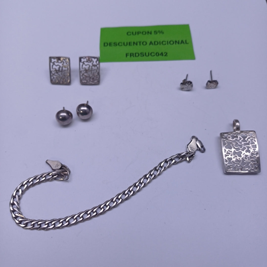 ARETES PAR, BRAZALETE, DIJE PLATA 15 GRMS (SEMINUEVO)
