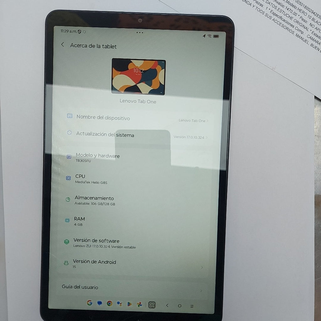 TABLETA LENOVO TAB ONE TB305FU (2025) 128 GB 4 GB RAM (SEMINUEVO)
