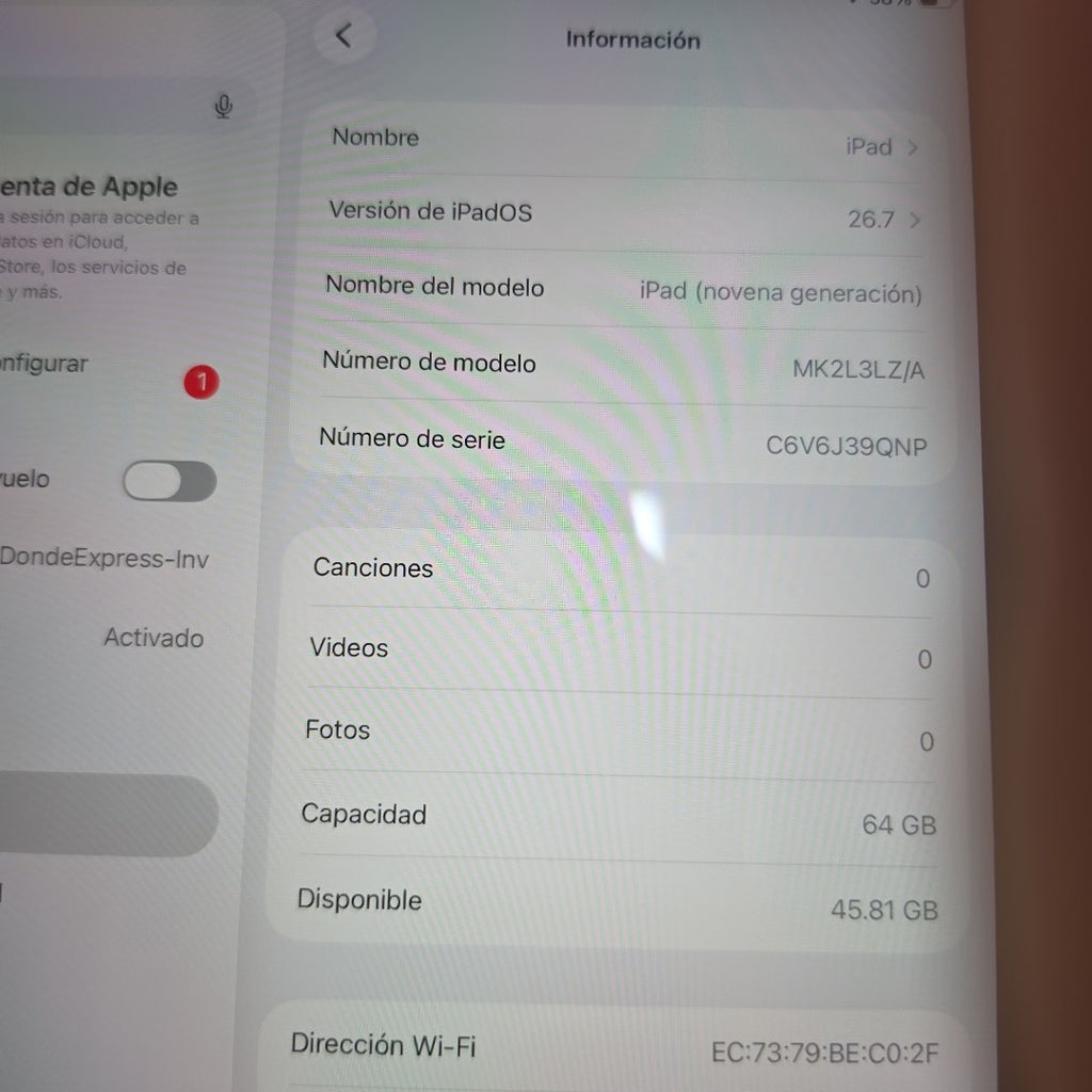 TABLETA APPLE IPAD 9 A2602 64 GB 3 GB RAM (SEMINUEVO)