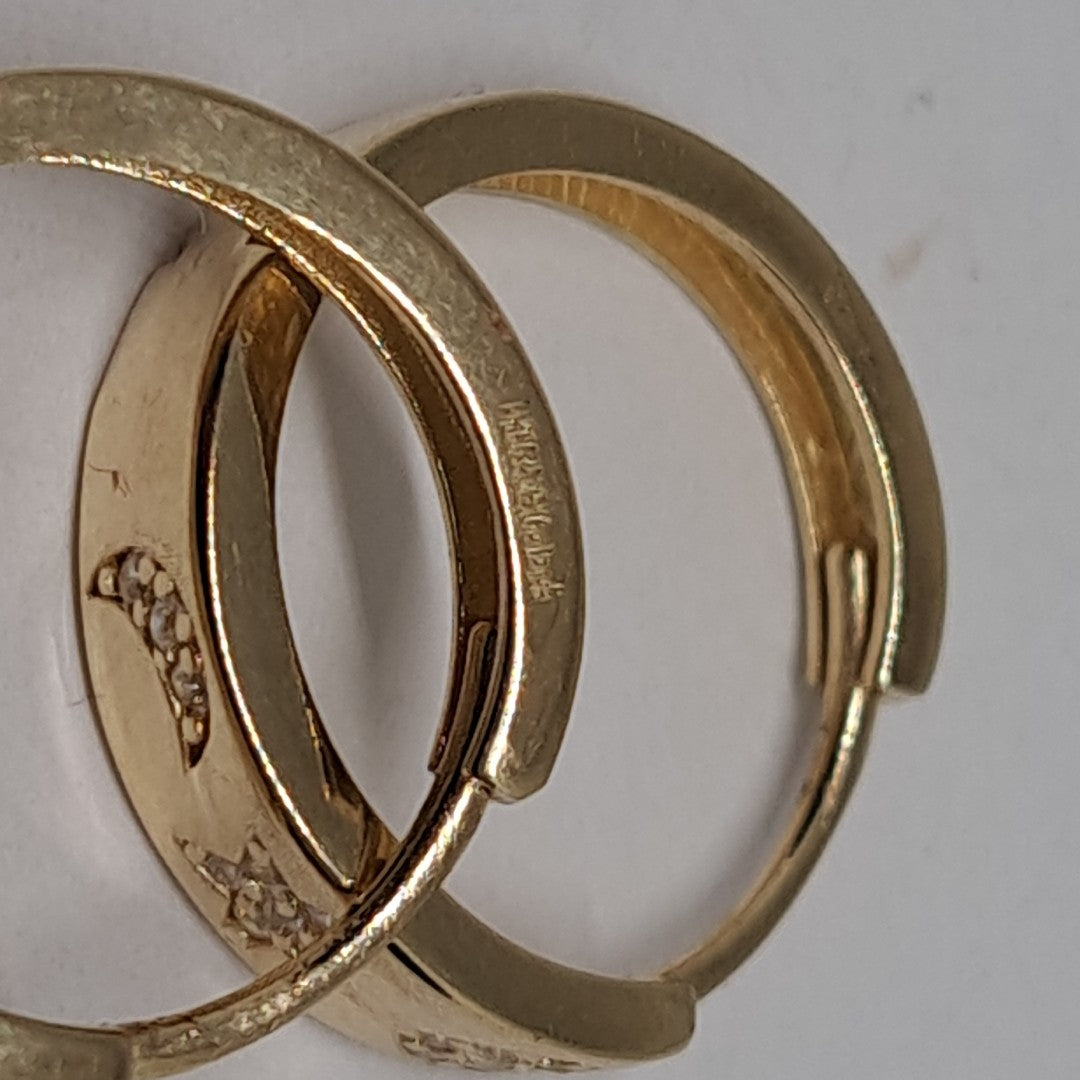 ARETES TEJIDO HUGGIES CON CIRCONIAS 14K 3 GR (NUEVO)