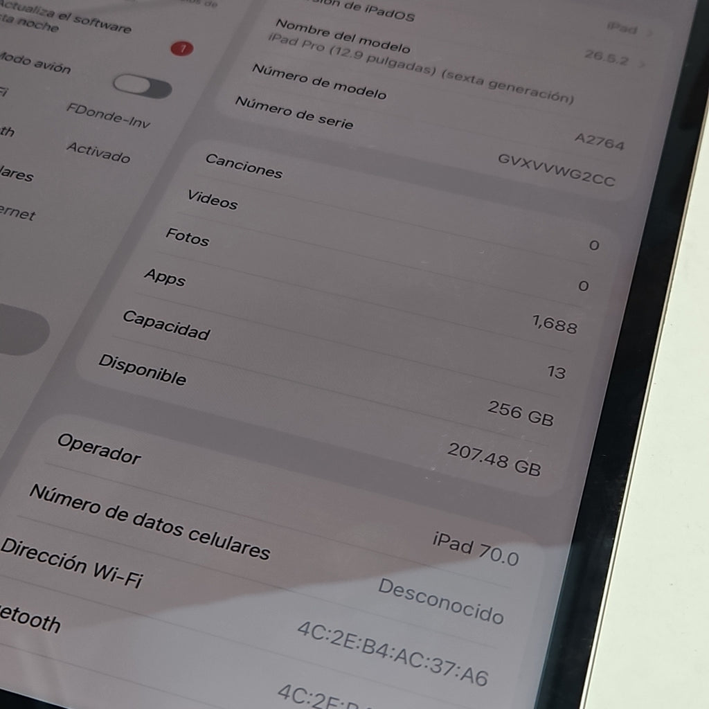 TABLETA APPLE IPAD PRO 6 12.9" A2764 256 GB 8 GB RAM (SEMINUEVO)