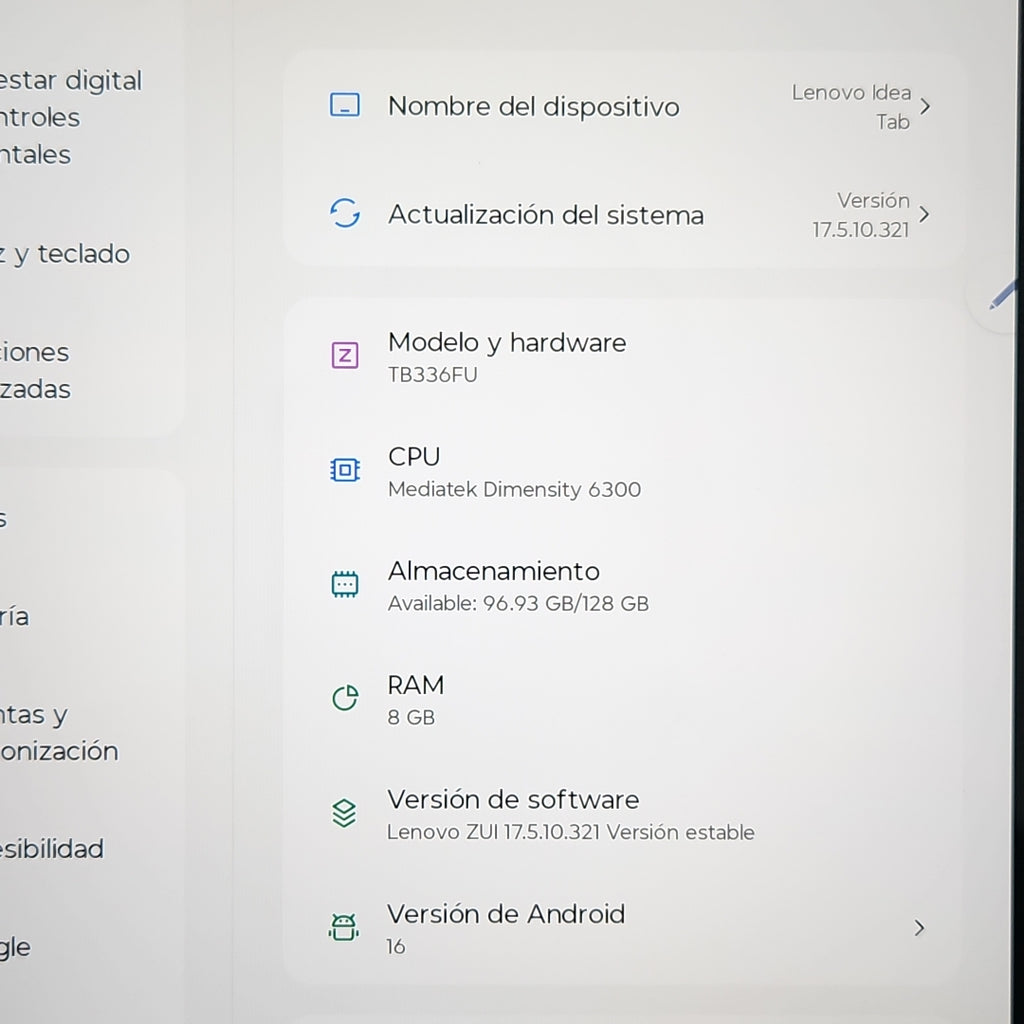 TABLETA LENOVO IDEATAB TB336FU (2025) 128 GB 8 GB RAM (SEMINUEVO)