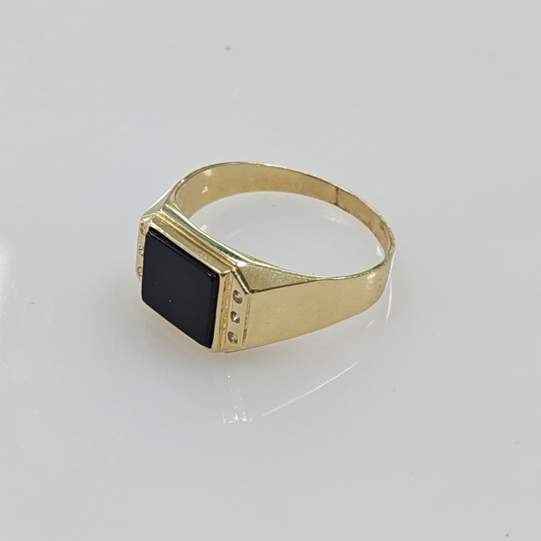 ANILLO CON ONIX Y CIRCONIAS 14K 12 TALLA 4.5 GR ACB 26 (NUEVO)