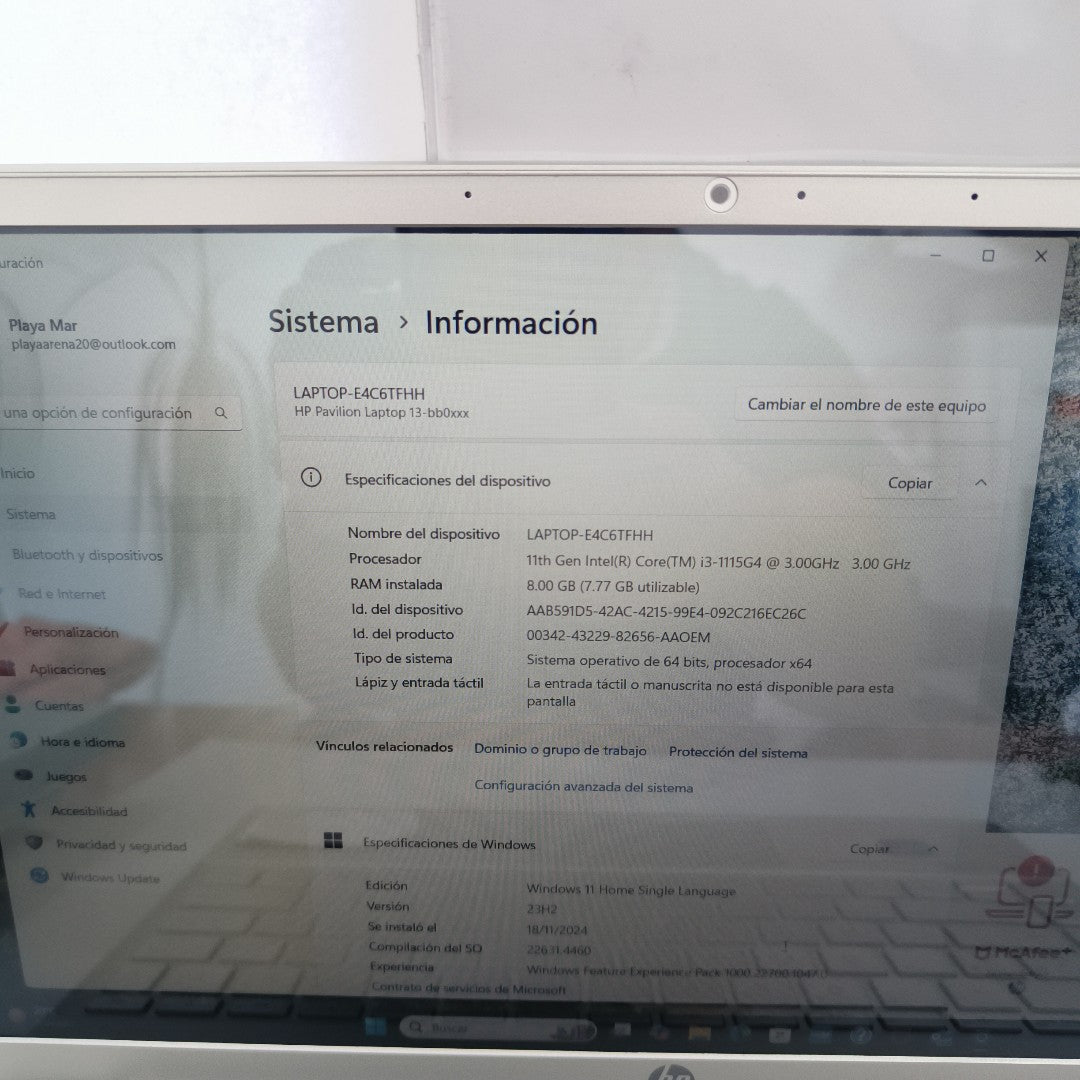 LAPTOP HP PAVILION 13-BB0501LA (2021) 256 GB SSD 8 GB RAM (SEMINUEVO)