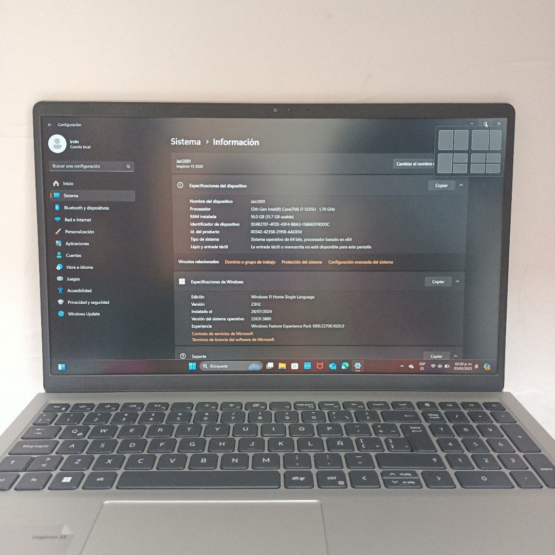 LAPTOP DELL INSPIRON 15 3520 (2023) 1 TB SSD 16 GB RAM (SEMINUEVO)