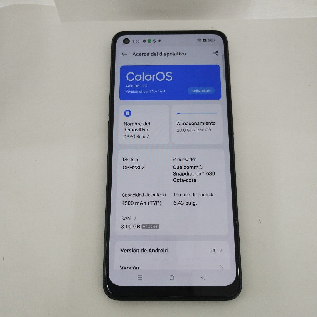 CELULAR OPPO  RENO7 CPH2363 (2022) 256 GB 8 GB RAM (SEMINUEVO)