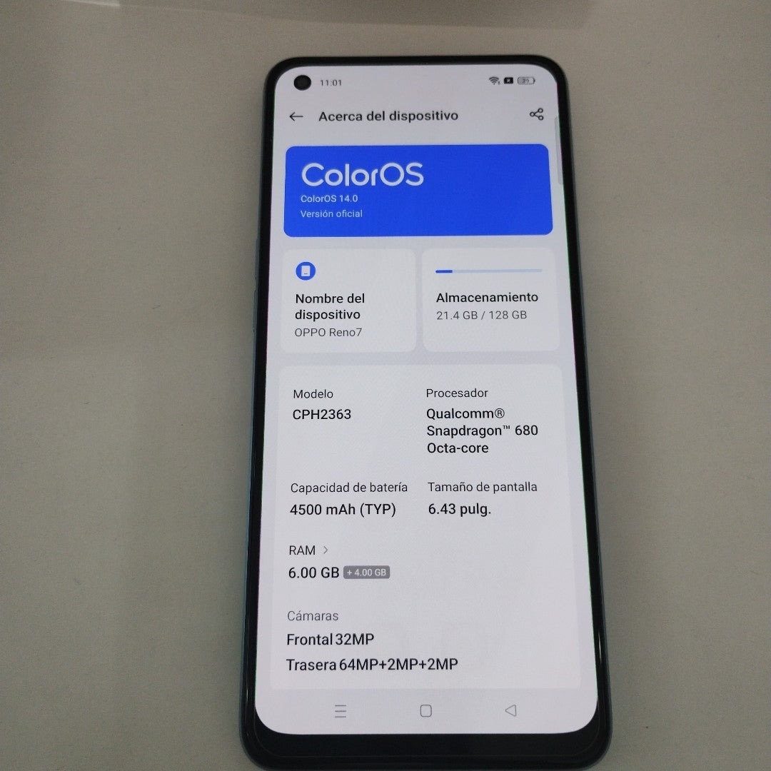 CELULAR OPPO  RENO7 CPH2363 (2022) 128 GB 6 GB RAM (SEMINUEVO)