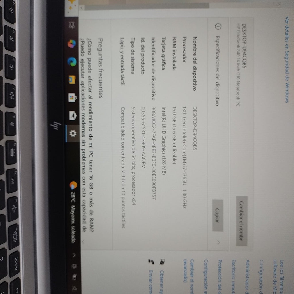 LAPTOP HP ELITEBOOK 840 G10 (2024) 256 GB SSD 16 GB RAM (SEMINUEVO)