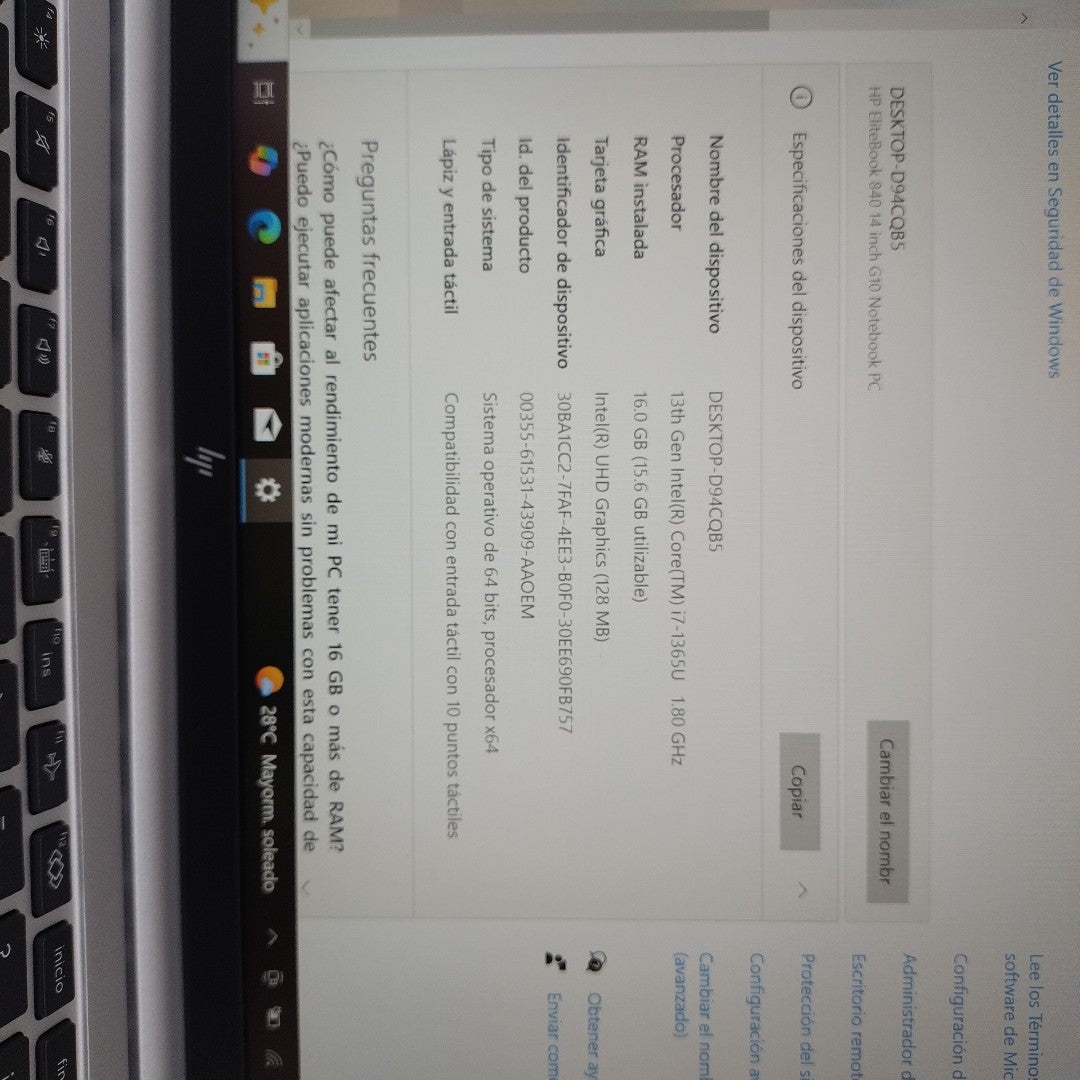 LAPTOP HP ELITEBOOK 840 G10 (2024) 256 GB SSD 16 GB RAM (SEMINUEVO)