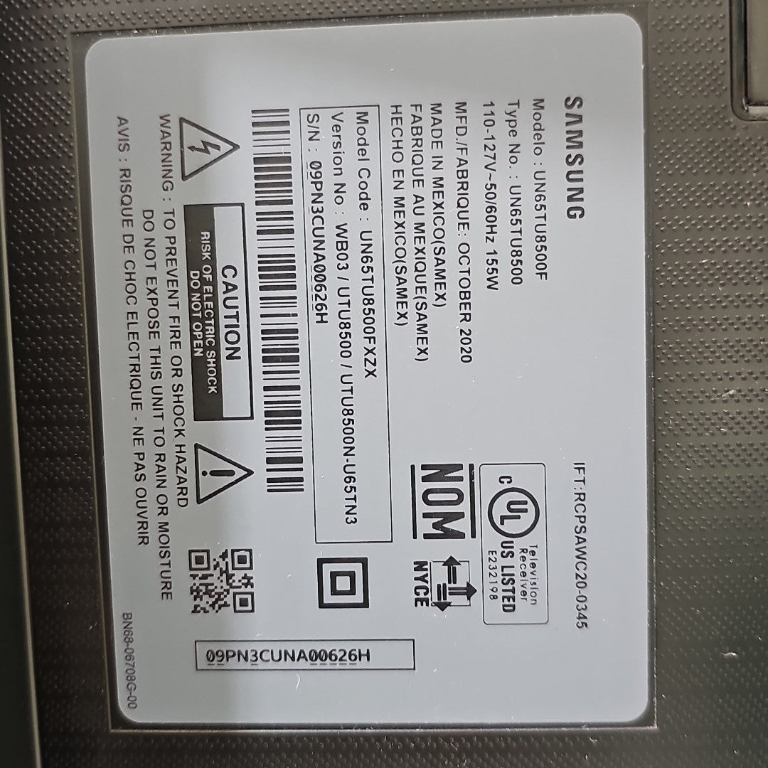 PANTALLA SAMSUNG UN65TU8500F (2020) 65" LED 4K (SEMINUEVO)