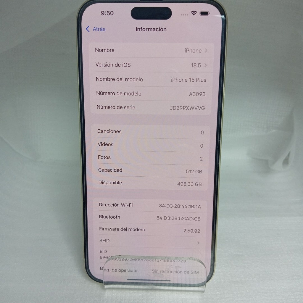 CELULAR APPLE IPHONE 15 PLUS A3093 (2023) 512 GB 6 GB RAM (SEMINUEVO)