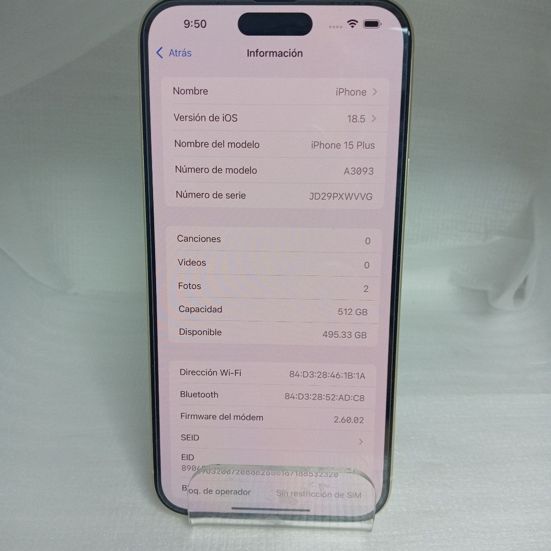 CELULAR APPLE IPHONE 15 PLUS A3093 (2023) 512 GB 6 GB RAM (SEMINUEVO)