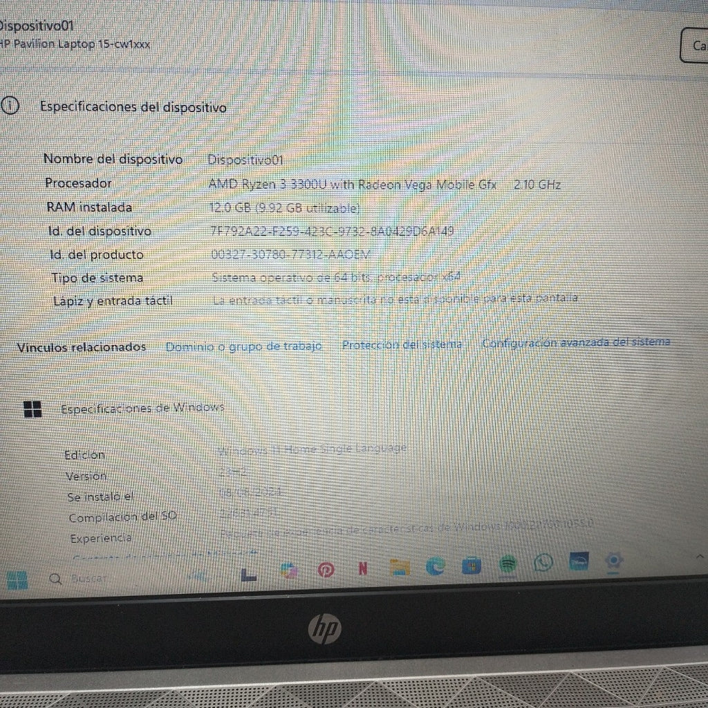 LAPTOP HP PAVILION 15-CW1012LA (2023) 1 TB + 128 GB SSD 12 GB RAM (SEMINUEVO)