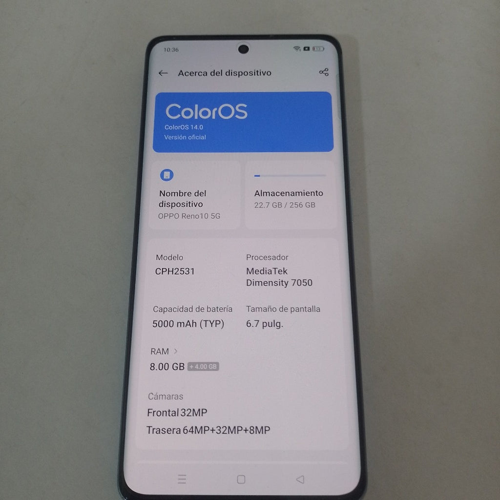 CELULAR OPPO  RENO10 5G CPH2531 (2023) 256 GB 8 GB RAM (SEMINUEVO)