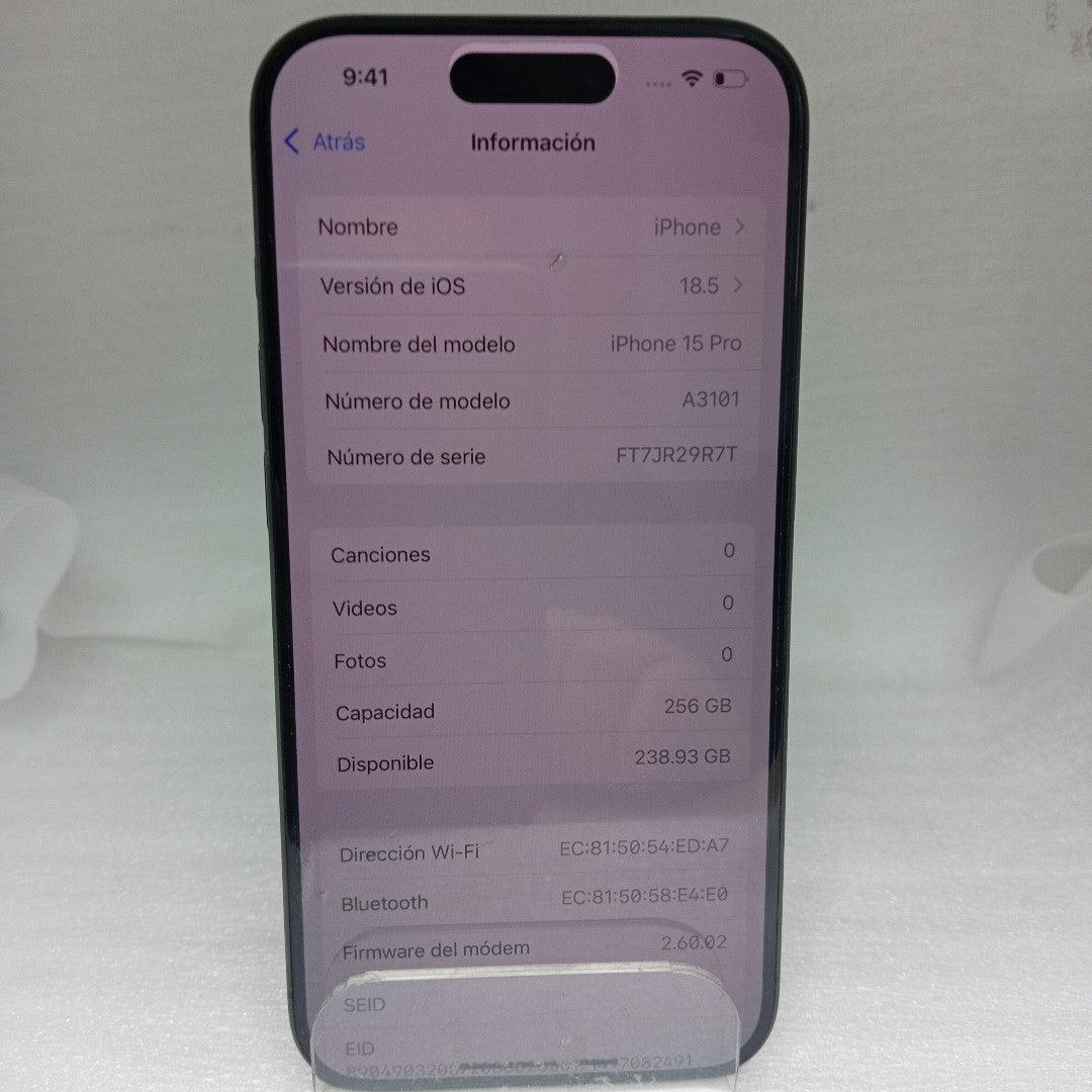 CELULAR APPLE IPHONE 15 PRO A3101 256 GB 8 GB RAM (SEMINUEVO)
