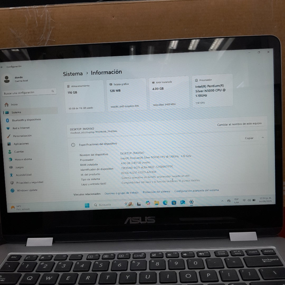 LAPTOP ASUS VIVOBOOK FLIP 14 TP401M (2020) 128 GB EMMC 4 GB RAM (SEMINUEVO)