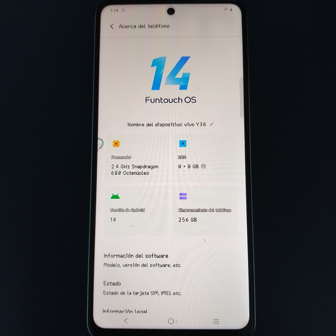 CELULAR VIVO Y36 V2247 256 GB 8 GB RAM (SEMINUEVO)