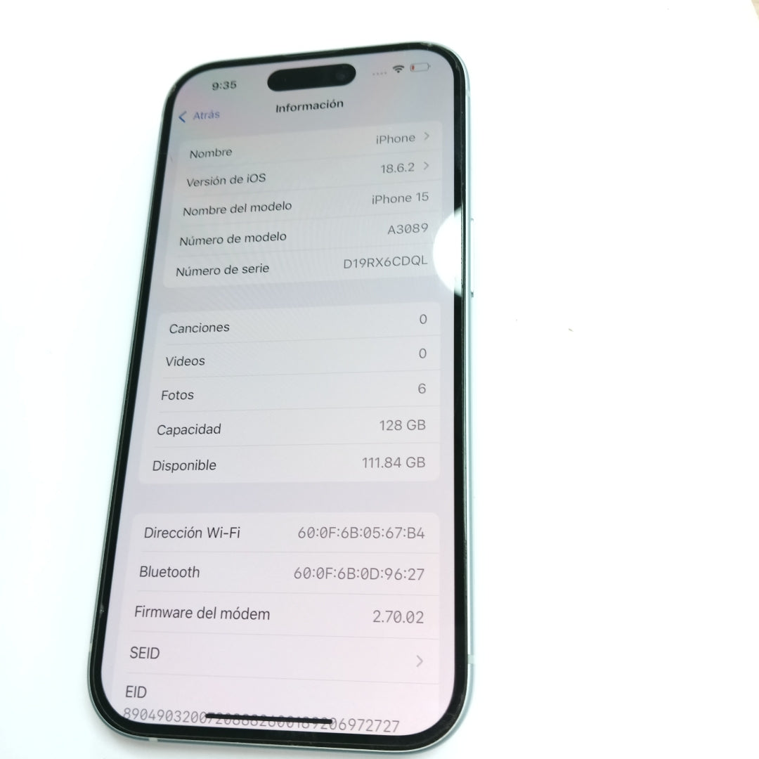 CELULAR APPLE IPHONE 15 A3089 (2023) 128 GB 6 GB RAM (SEMINUEVO)