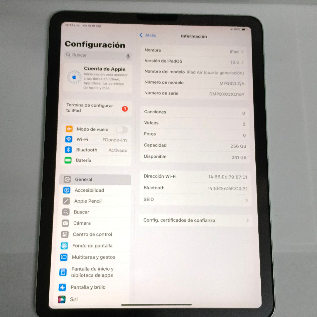 TABLETA APPLE IPAD AIR 4 A2316 256 GB 4 GB RAM (SEMINUEVO)