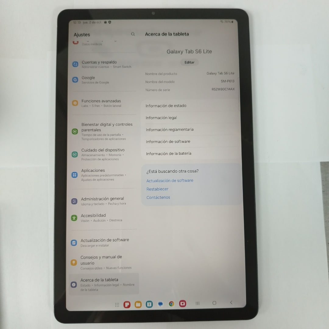 TABLETA SAMSUNG GALAXY TAB S6 LITE SM-P613 128 GB 4 GB RAM (SEMINUEVO)