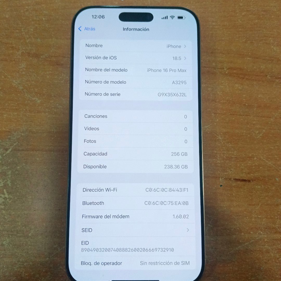 CELULAR APPLE IPHONE 16 PRO MAX A3295 (2024) 256 GB 8 GB RAM (SEMINUEVO)