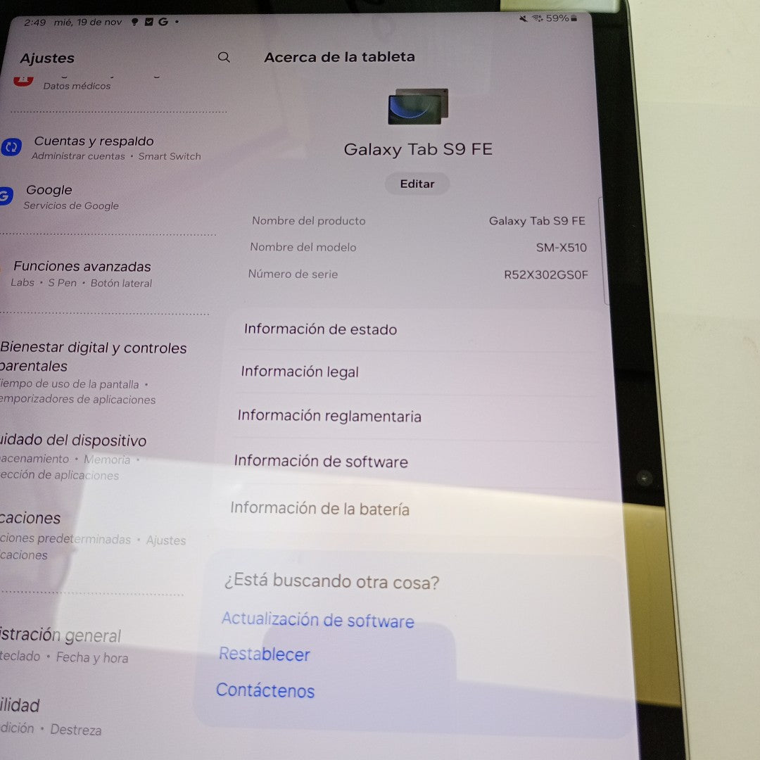 TABLETA SAMSUNG GALAXY TAB S9 FE SM-X510 (2023) 128 GB 6 GB RAM (SEMINUEVO)