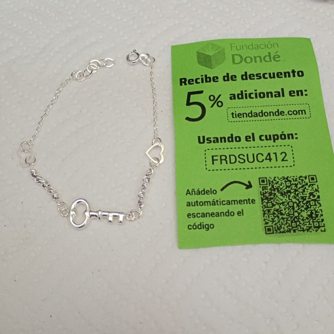 PULSERA TEJIDO LLAVE PLATA .925 18 CM 2.3 GR (NUEVO)
