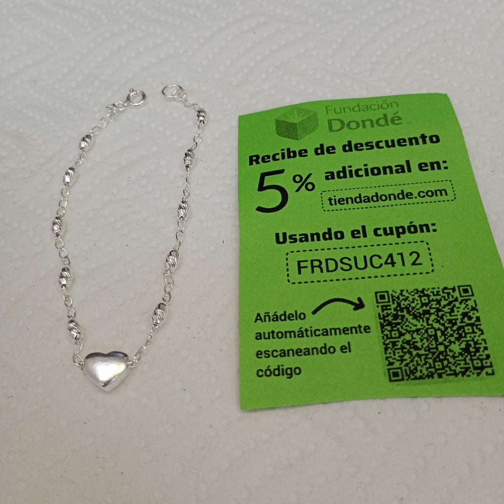 PULSERA TEJIDO CORAZON PLATA .925 18 CM 3.4 GR (NUEVO)