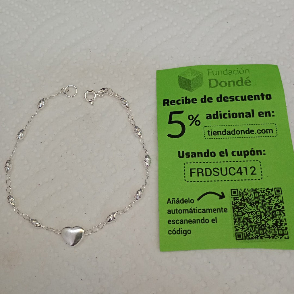 PULSERA TEJIDO CORAZON PLATA .925 18 CM 3.3 GR (NUEVO)