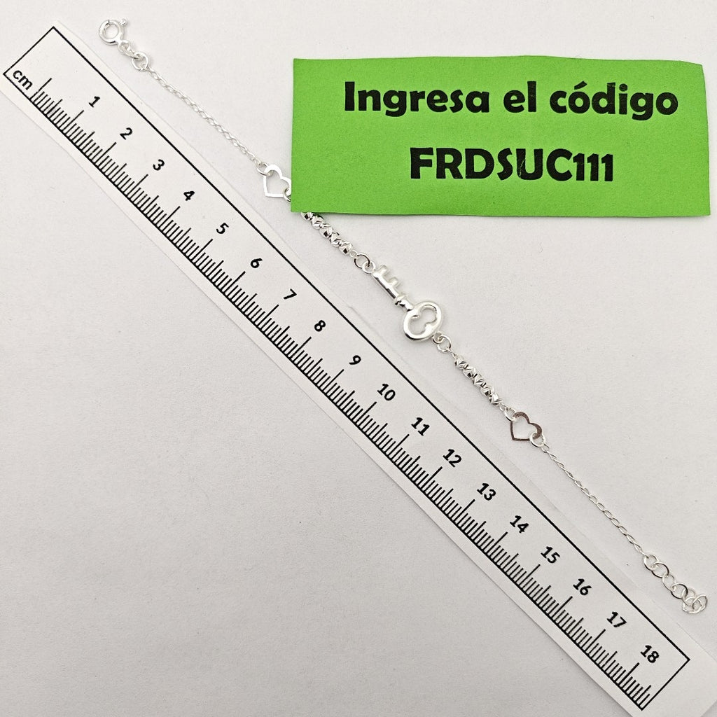 PULSERA TEJIDO LLAVE PLATA .925 18 CM 2.3 GR (NUEVO)