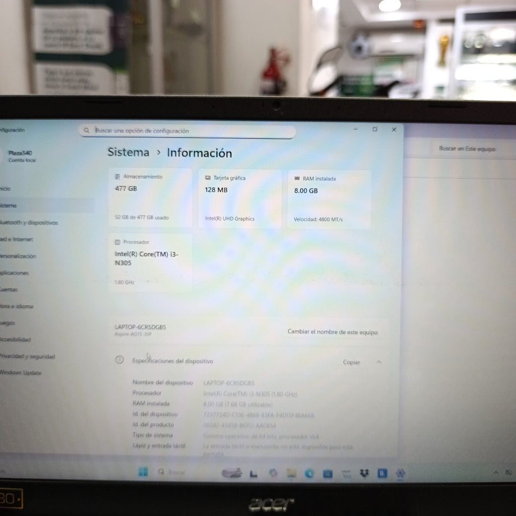 LAPTOP ACER ASPIRE GO 15 AG15-31P-372G (2024) 512 GB SSD 8 GB RAM (SEMINUEVO)