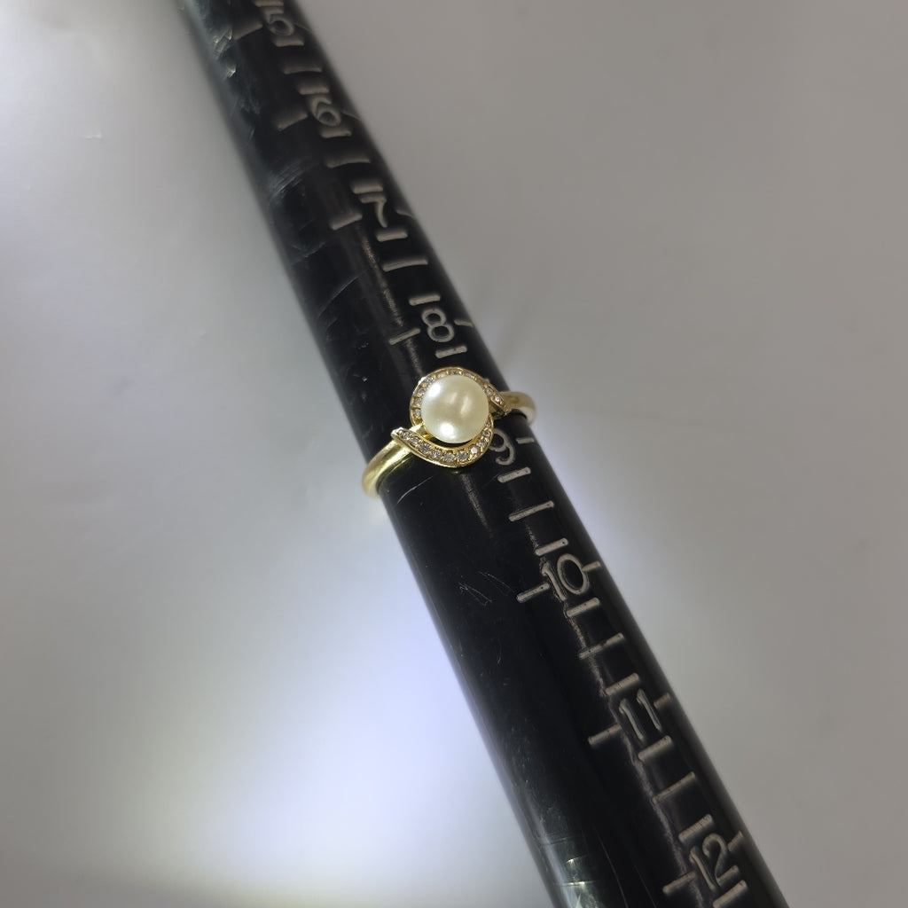 ANILLOS CIRCONIAS Y PERLA ORO 10K TALLA 9 2.2 GR (NUEVO)