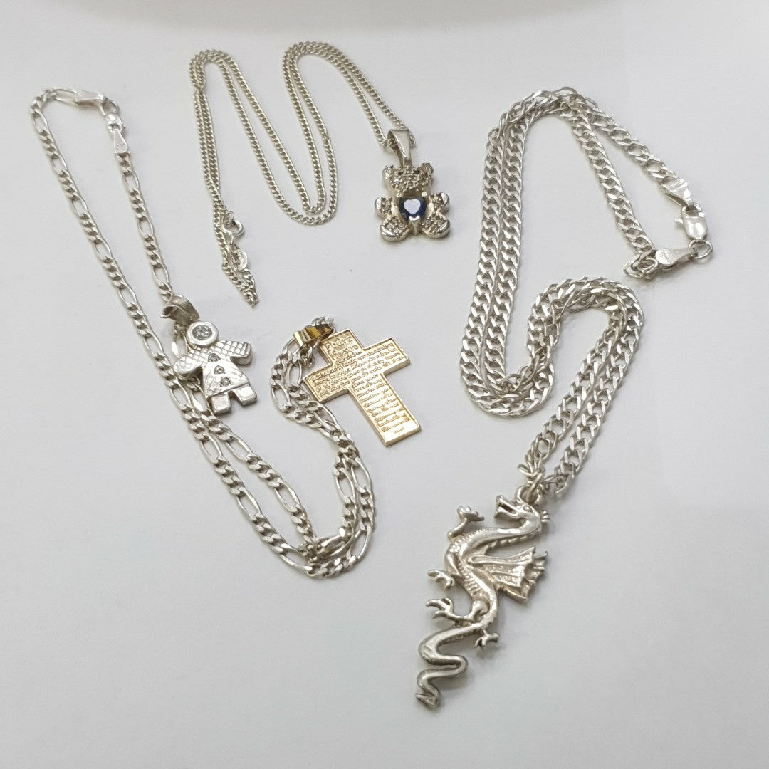 ANILLITO, ANILLO, ARETES PAR, CADENA, CRUCIFIJO, CRUZ, DIJE, PULSERA PLATA 186.1 GRMS (SEMINUEVO)