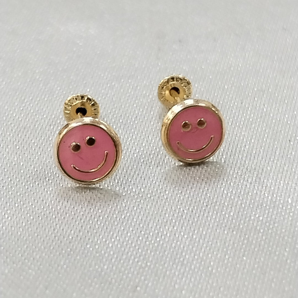 BROQUELES BROQUEL FIG SONRISA ESMALTE ROSA 14K 0.1696 GR (NUEVO)