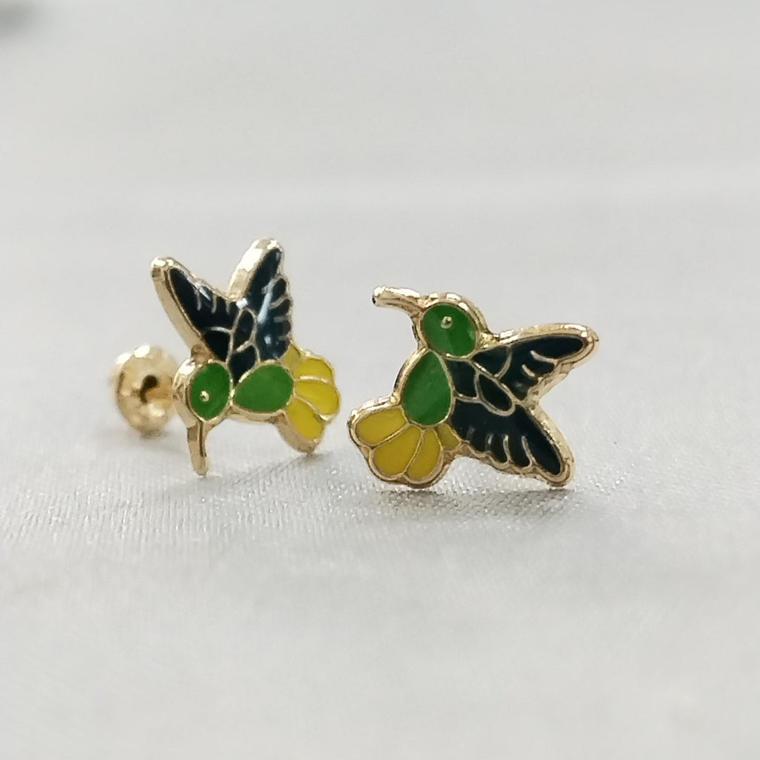BROQUELES BROQUEL FIG COLIBRI ESMALTE VERDE 14K 0.2138 GR (NUEVO)