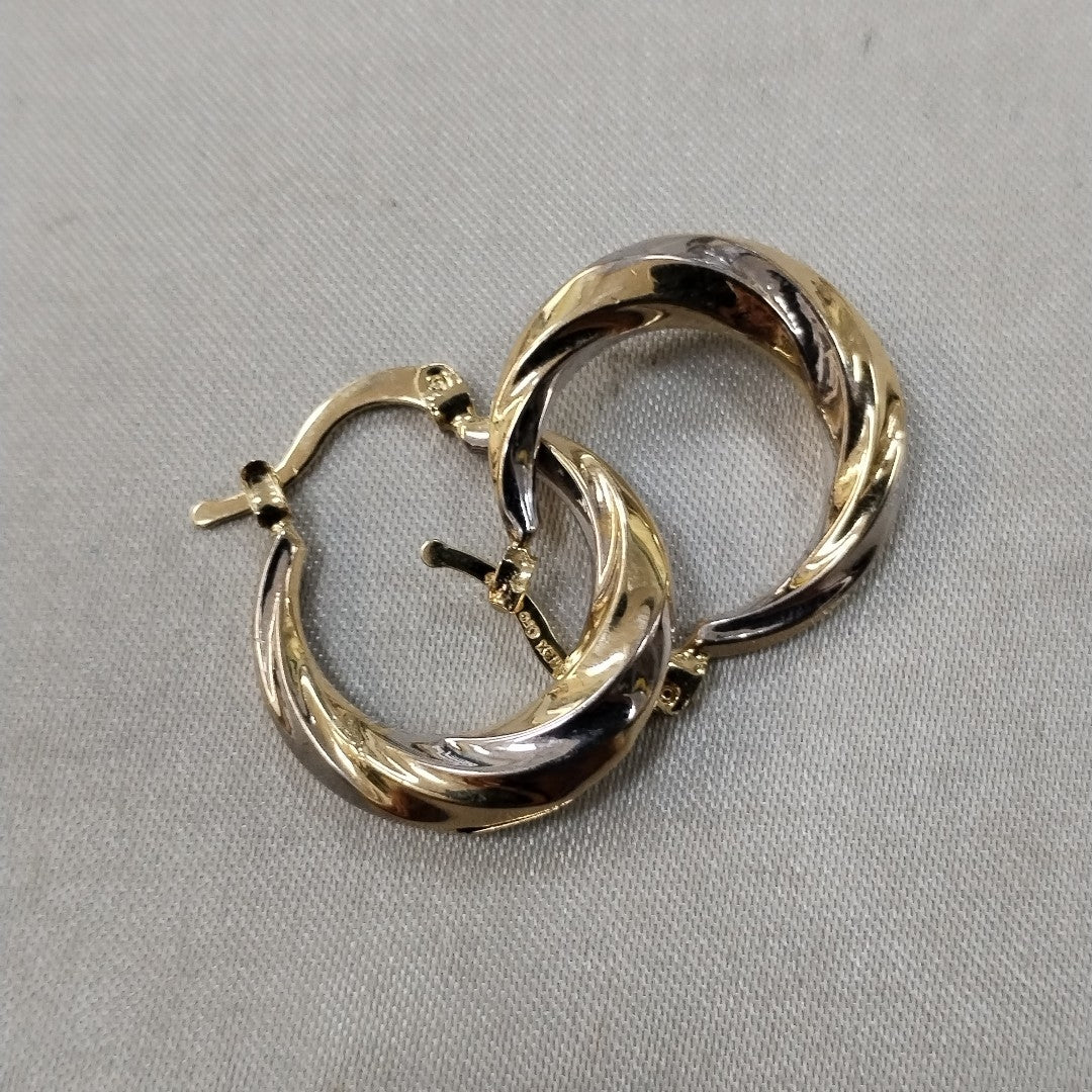 ARETES TEJIDO ARRACADA TRENZADA COMBINADA 14K 1.9 GR (NUEVO)