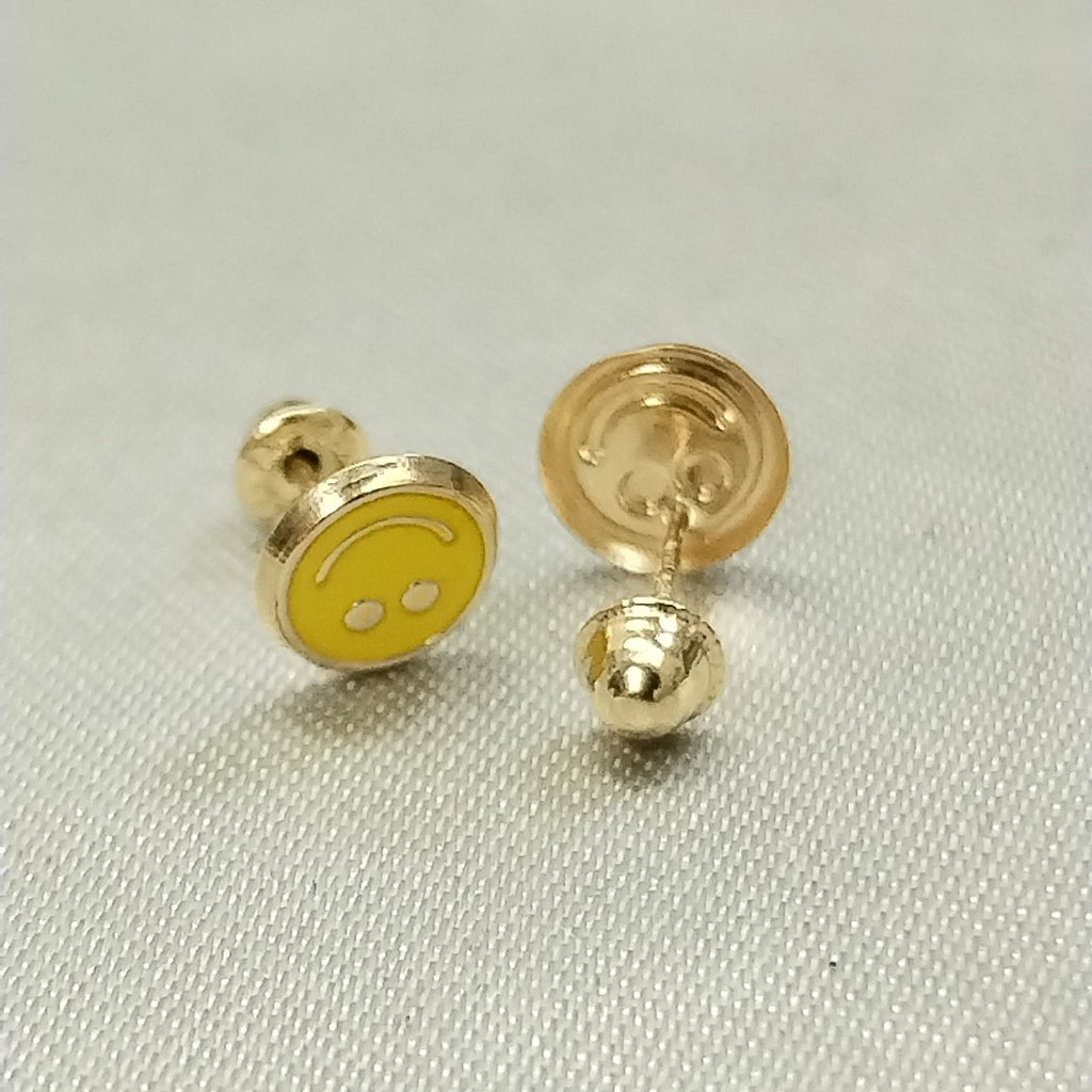 BROQUELES BROQUEL FIG SONRISA ESMALTE AMARILLO 14K 0.2074 GR (NUEVO)