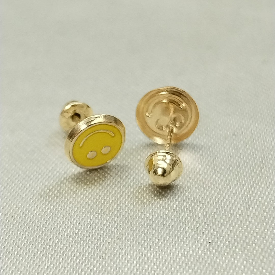 BROQUELES BROQUEL FIG SONRISA ESMALTE AMARILLO 14K 0.2074 GR (NUEVO)
