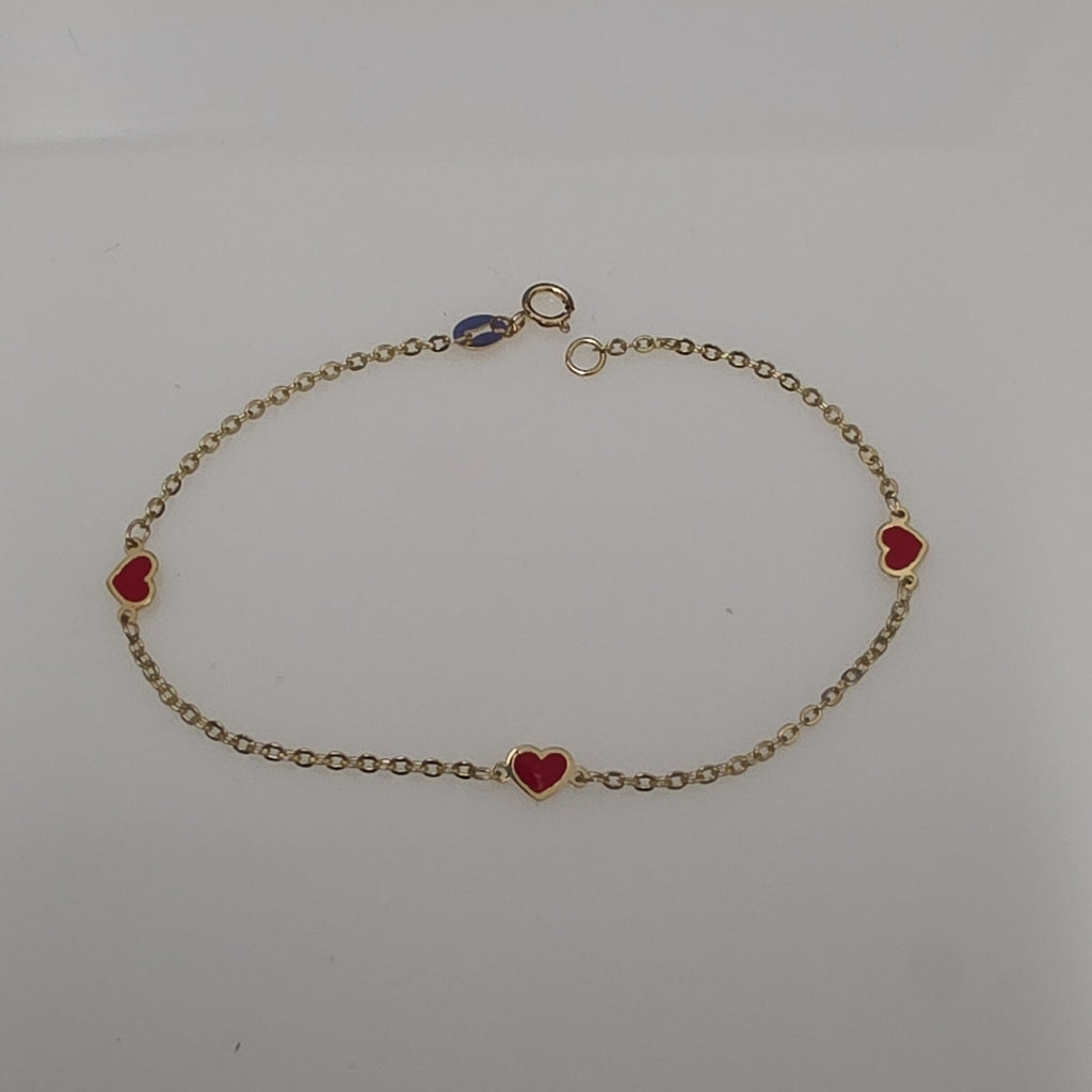 PULSERA ESPECIAL CON CORAZONES 14K 18 CM 1.4 GR (NUEVO)
