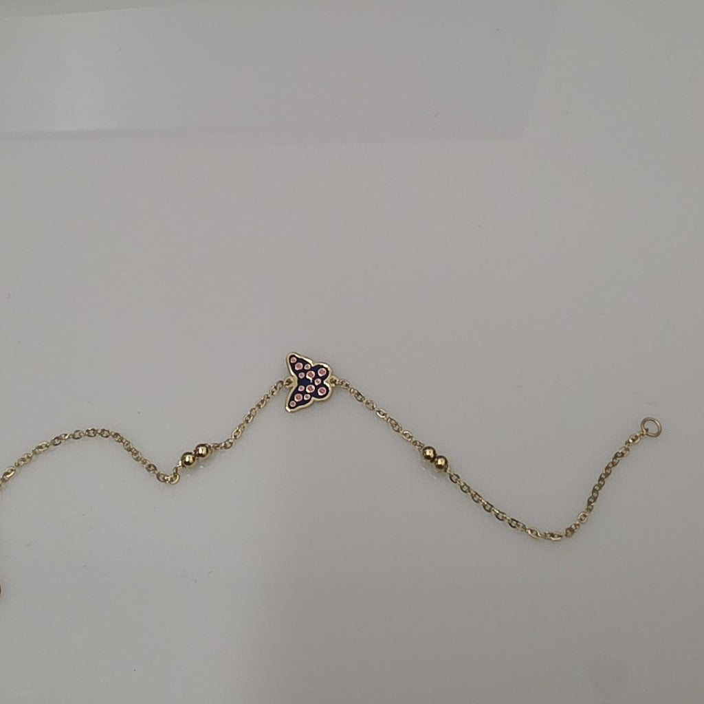 PULSERA TEJIDO ESPECIAL MARIPOSA CON ESMALTE 14K 18 CM 1.9 GR (NUEVO)