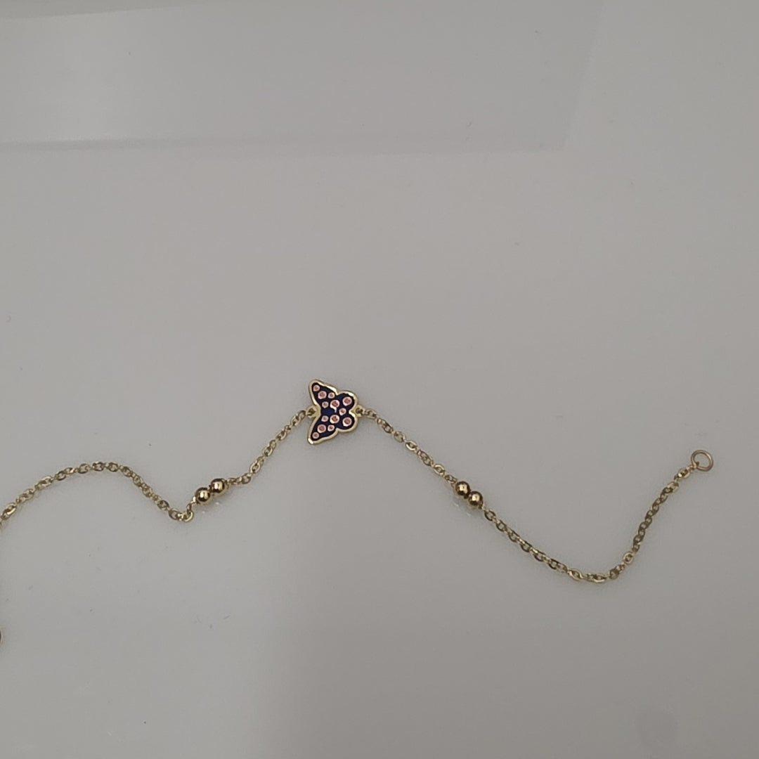 PULSERA TEJIDO ESPECIAL MARIPOSA CON ESMALTE 14K 18 CM 1.9 GR (NUEVO)