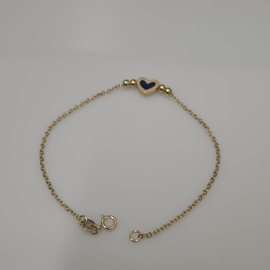 PULSERA TEJIDO ESPECIAL CON FIGURA CORAZON CON ESMALTE AZUL 14K 18 CM 2 GR (NUEVO)