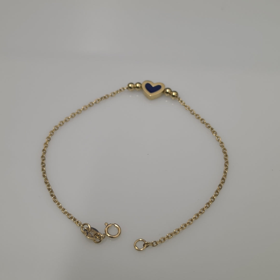 PULSERA TEJIDO ESPECIAL CON FIGURA CORAZON CON ESMALTE AZUL 14K 18 CM 2 GR (NUEVO)