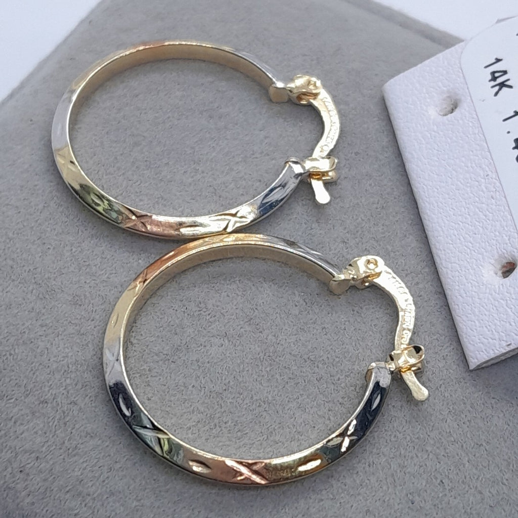 ARETES TEJIDO ARRACADAS BISELADAS COMBINADAS 14K 1.4 GR (NUEVO)