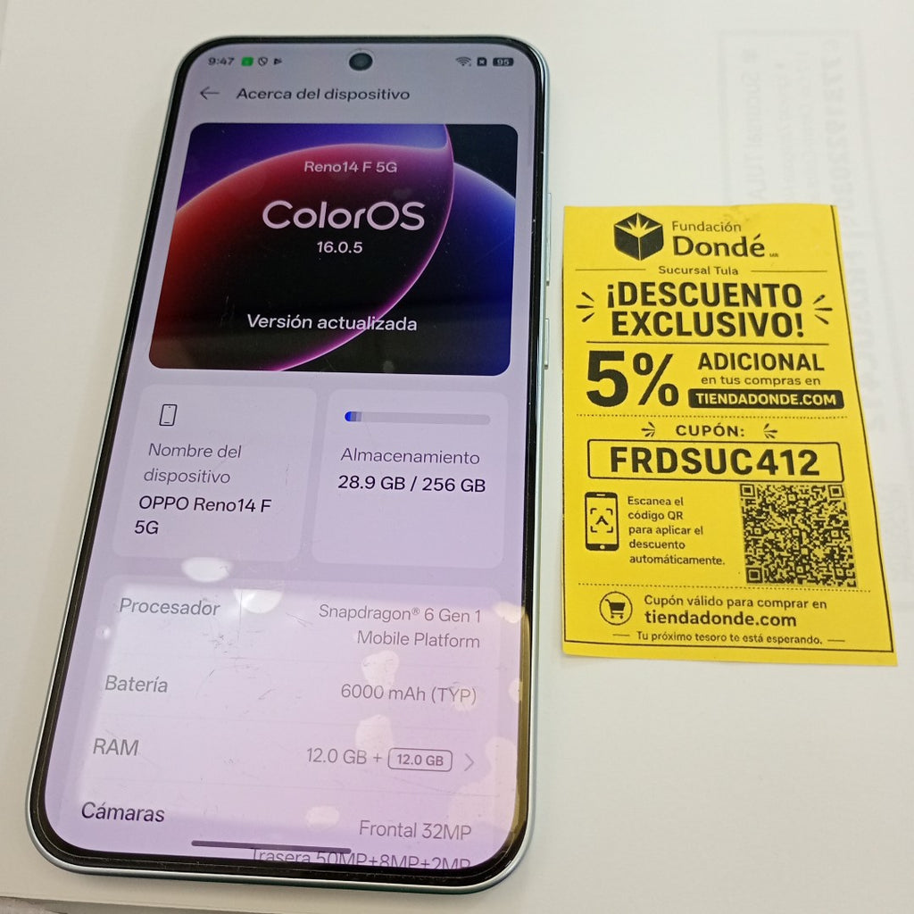 CELULAR OPPO RENO 14 F CPH2743 (2025) 256 GB 12 GB RAM (SEMINUEVO)